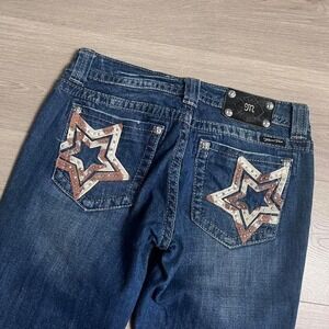 Miss Me Calfskin Star Bootcut‎ Washed Denim Jeans